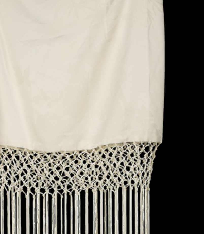 BOA Cream Satin Jacquard Sarong Midi Skirt With Fringing UK S