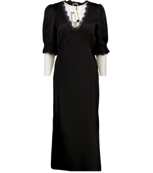 RIXO Black Annina Satin & Lace Trim Midi Dress UK 12
