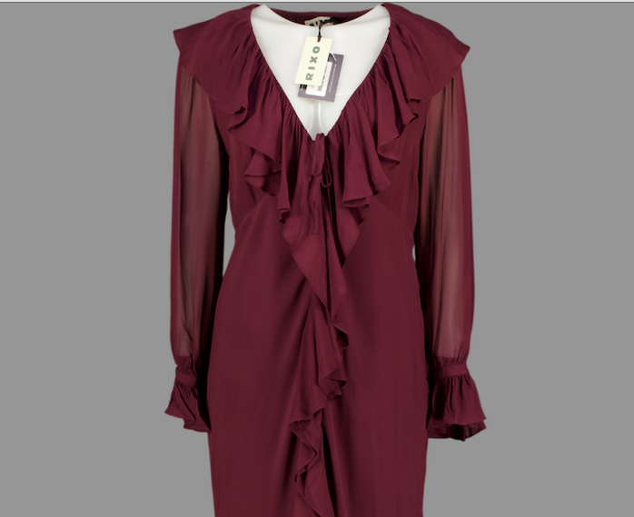 RIXO Burgundy Red Gracye Georgette Dress UK 12