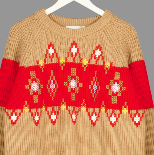 AMI Paris Camel / Red  Holiday Capsule Wool Sweater UK M