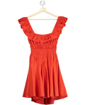 SELF PORTRAIT Red Cotton Ruffle Bow Back Mini Dress UK 8