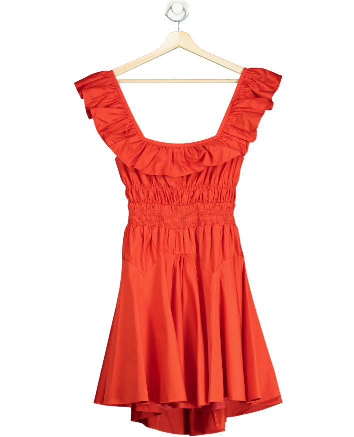 SELF PORTRAIT Red Cotton Ruffle Bow Back Mini Dress UK 8
