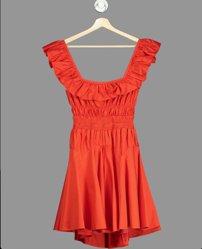 SELF PORTRAIT Red Cotton Ruffle Bow Back Mini Dress UK 8