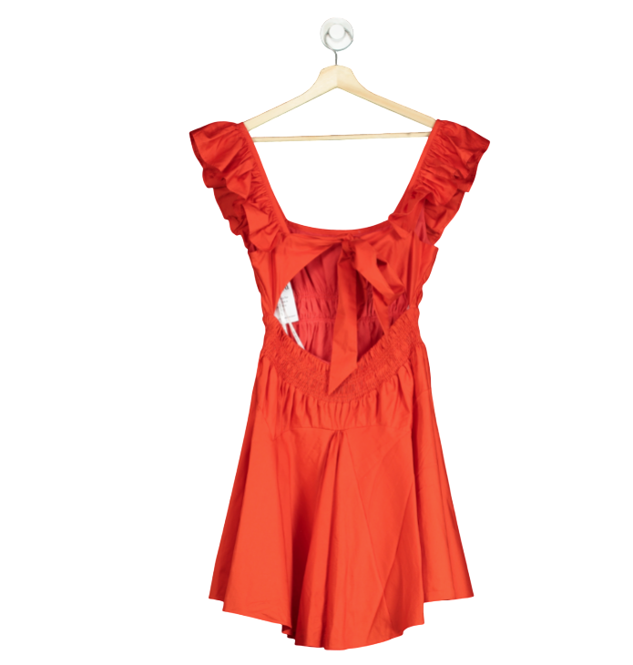 SELF PORTRAIT Red Cotton Ruffle Bow Back Mini Dress UK 8
