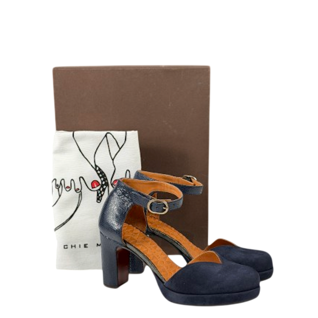 CHIE MIHARA Jo Maho Navy Blue Suded & Leather Block Heel Mary Jane Pumps UK 3 EU 36