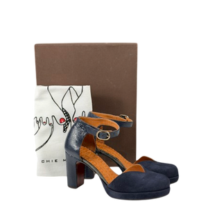CHIE MIHARA Jo Maho Navy Blue Suded & Leather Block Heel Mary Jane Pumps UK 3 EU 36
