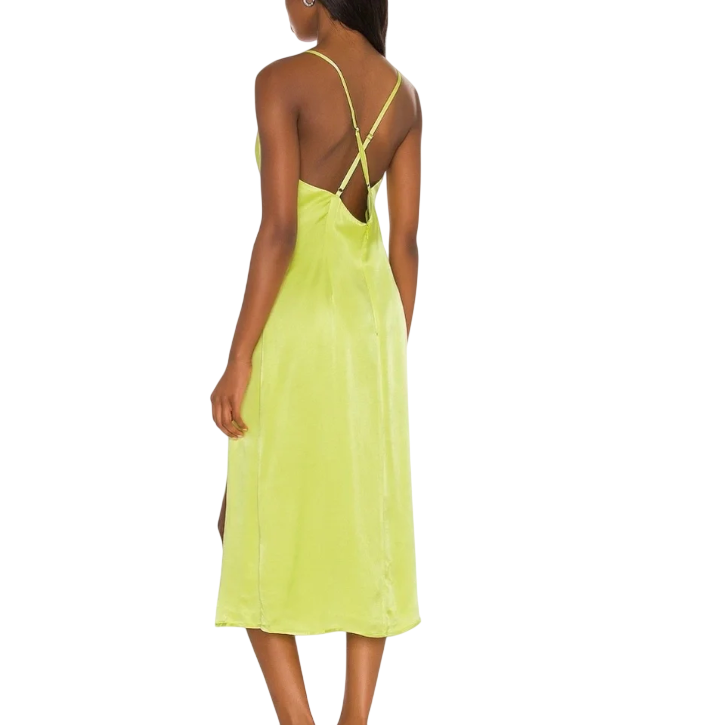 NBD Lime Yellow Satin Draped Midi Dress UK XS