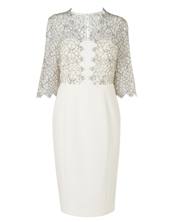 LK BENNETT Cream Hattie Lace Trim Midi Dress UK 8