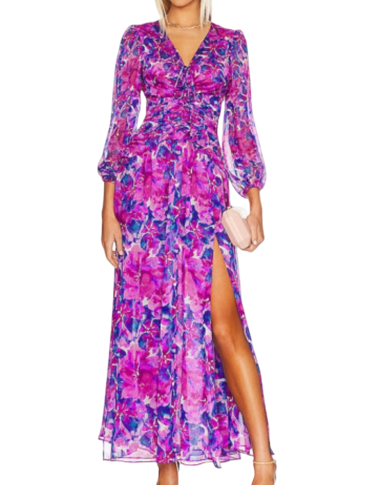 MISA Los Angeles Imelda Floral Maxi Dress - Watercolour Blues UK XS