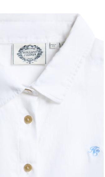 HOLLAND COOPER White Embroidered Logo Amalfi Linen Shirt UK S