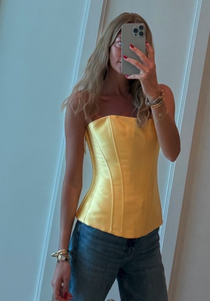 ROSAMOSARIO Yellow Barbie Taffeta Corset UK XS