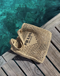 PRADA Beige Small Logo Raffia Tote Bag
