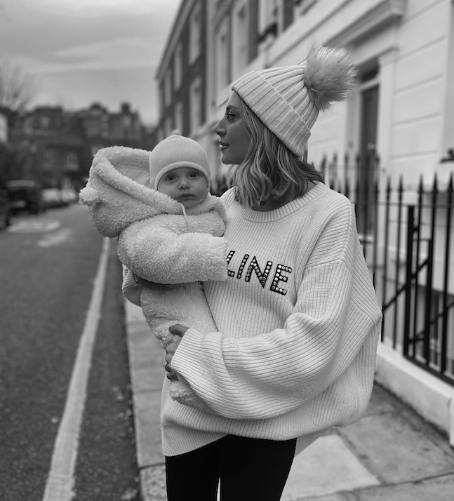 CELINE PARIS Cream Oversized Studded Logo Ribbed Wool Sweater UK S