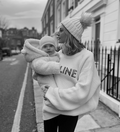CELINE PARIS Cream Oversized Studded Logo Ribbed Wool Sweater UK S