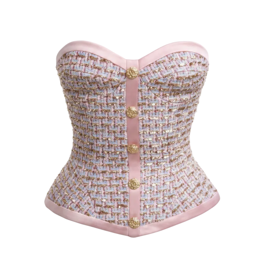 NADINE MERABI Maya Pink Bouclé-tweed Corset Top XXL UK 18