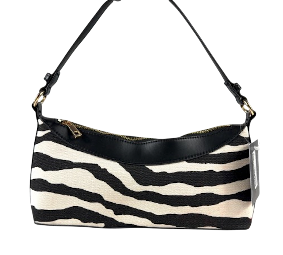 H&M Zebra-Print Canvas Shoulder Bag Black