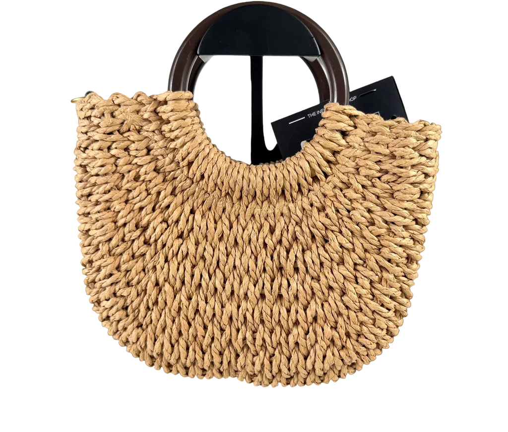 Lefties Beige Woven Straw Handbag