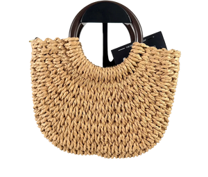 Lefties Beige Woven Straw Handbag