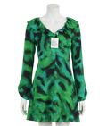 Topshop Abstract Print Ruffle Neck Mini Dress Green UK 6