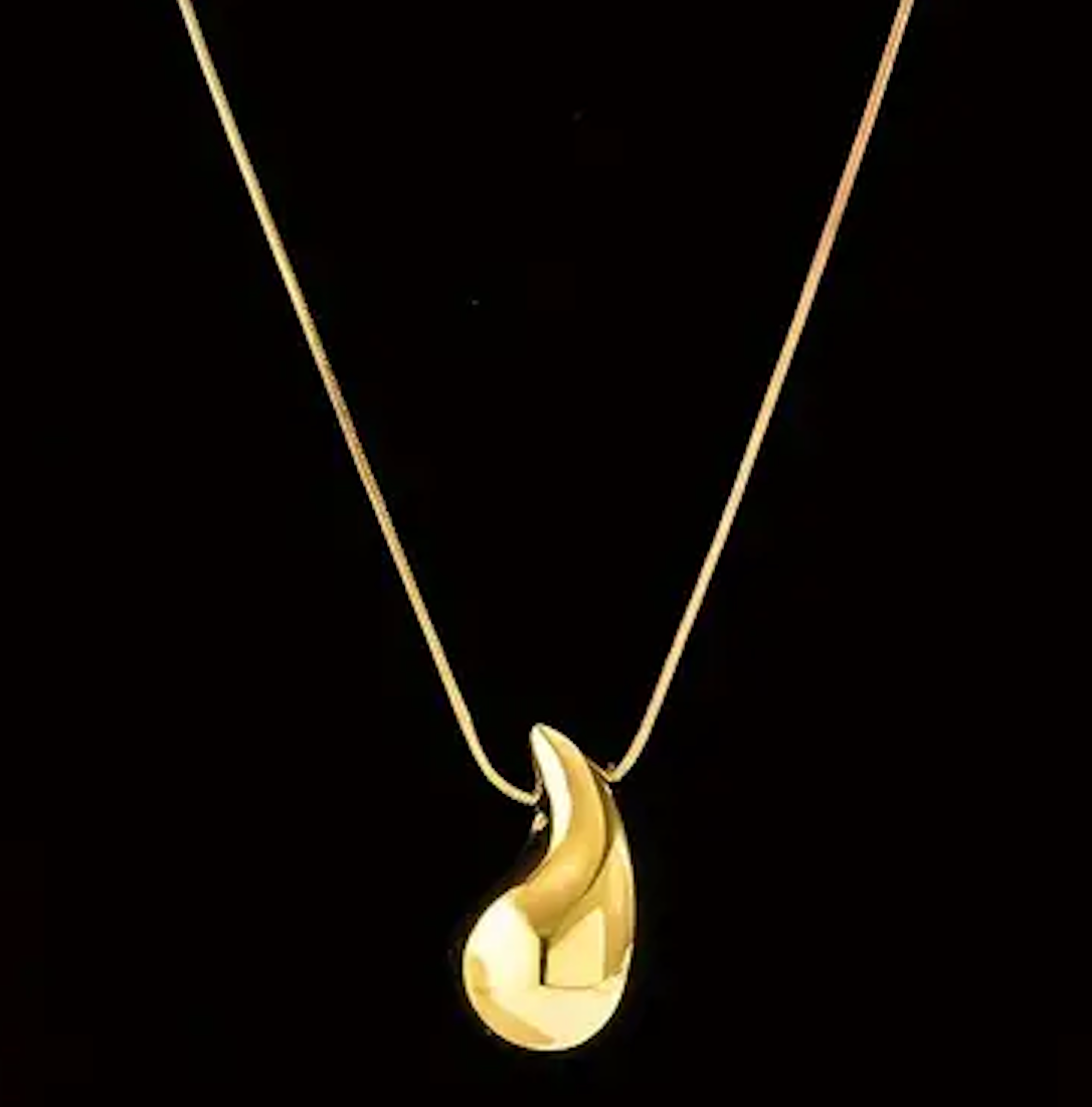 Inspired Metallic Gold Large Teardrop  Necklace