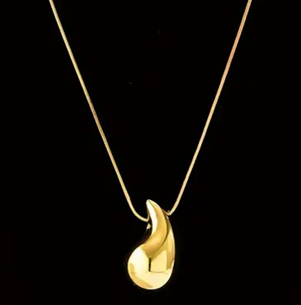 Inspired Metallic Gold Large Teardrop  Necklace