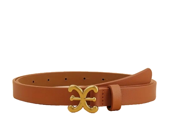 Tan Faux Leather Belt Gold Buckle Detail Onesize