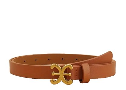 Tan Faux Leather Belt Gold Buckle Detail Onesize