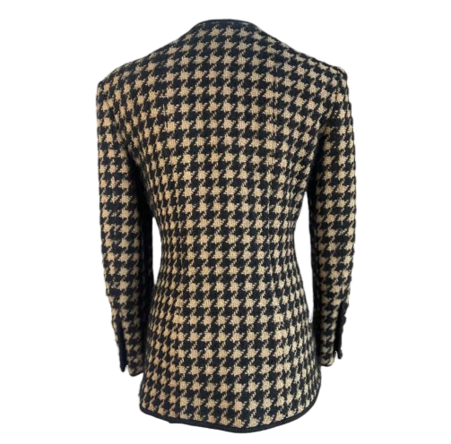 Chanel Camel/ Black Houndstooth Tweed Wool Jacket with: Perfume Bottle gold buttons UK S