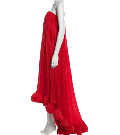 Lanvin Red Bustier Plisse 2008 Runway High Low Dress UK 8