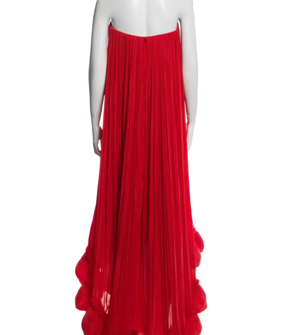 Lanvin Red Bustier Plisse 2008 Runway High Low Dress UK 8