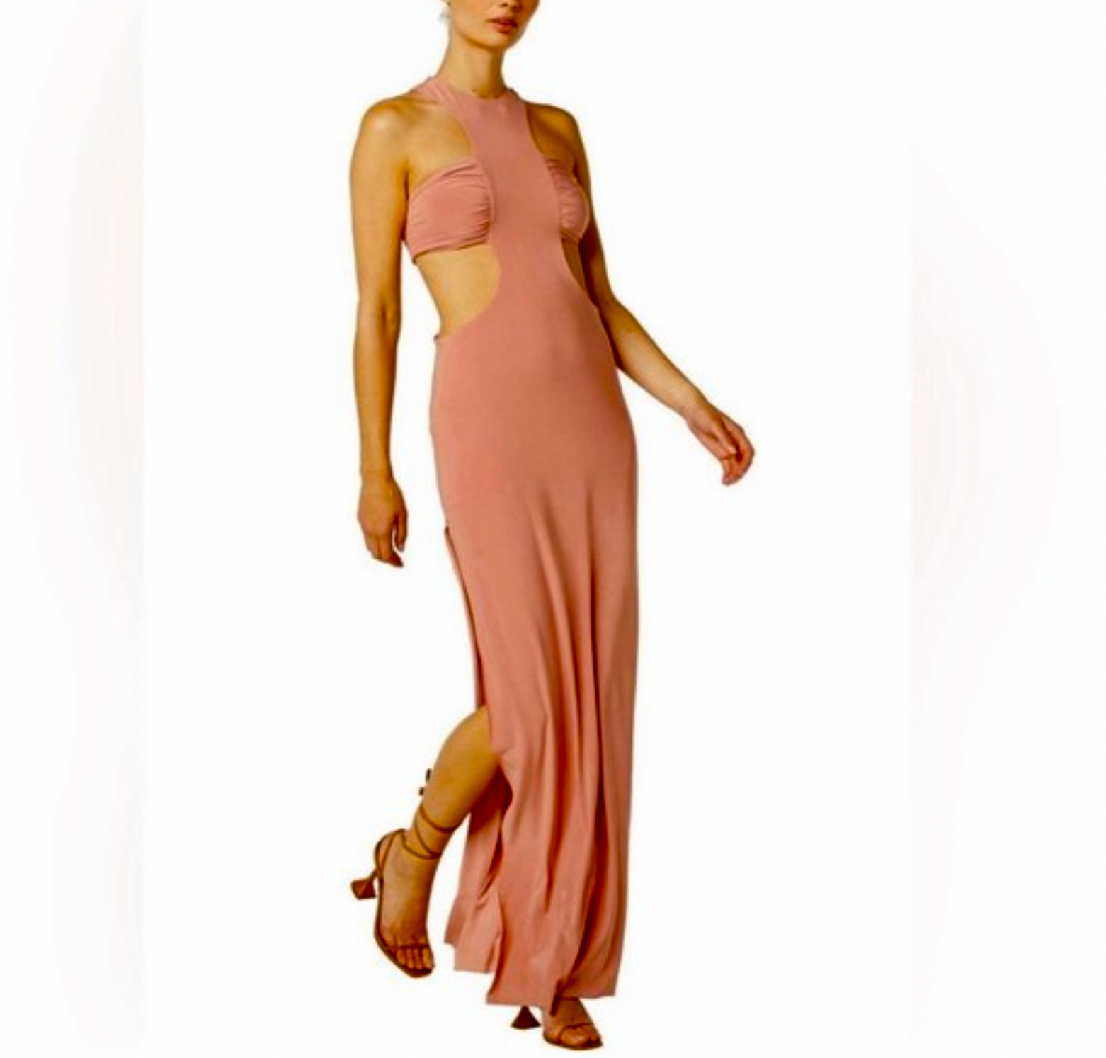 MISA Los Angeles Lyra‎ Cut Out Jersey Knit Maxi Dress in Dusty Rose Pink UK S