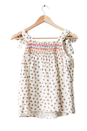 Wyse London White Tie Shoulder Floral smockedTop UK 8