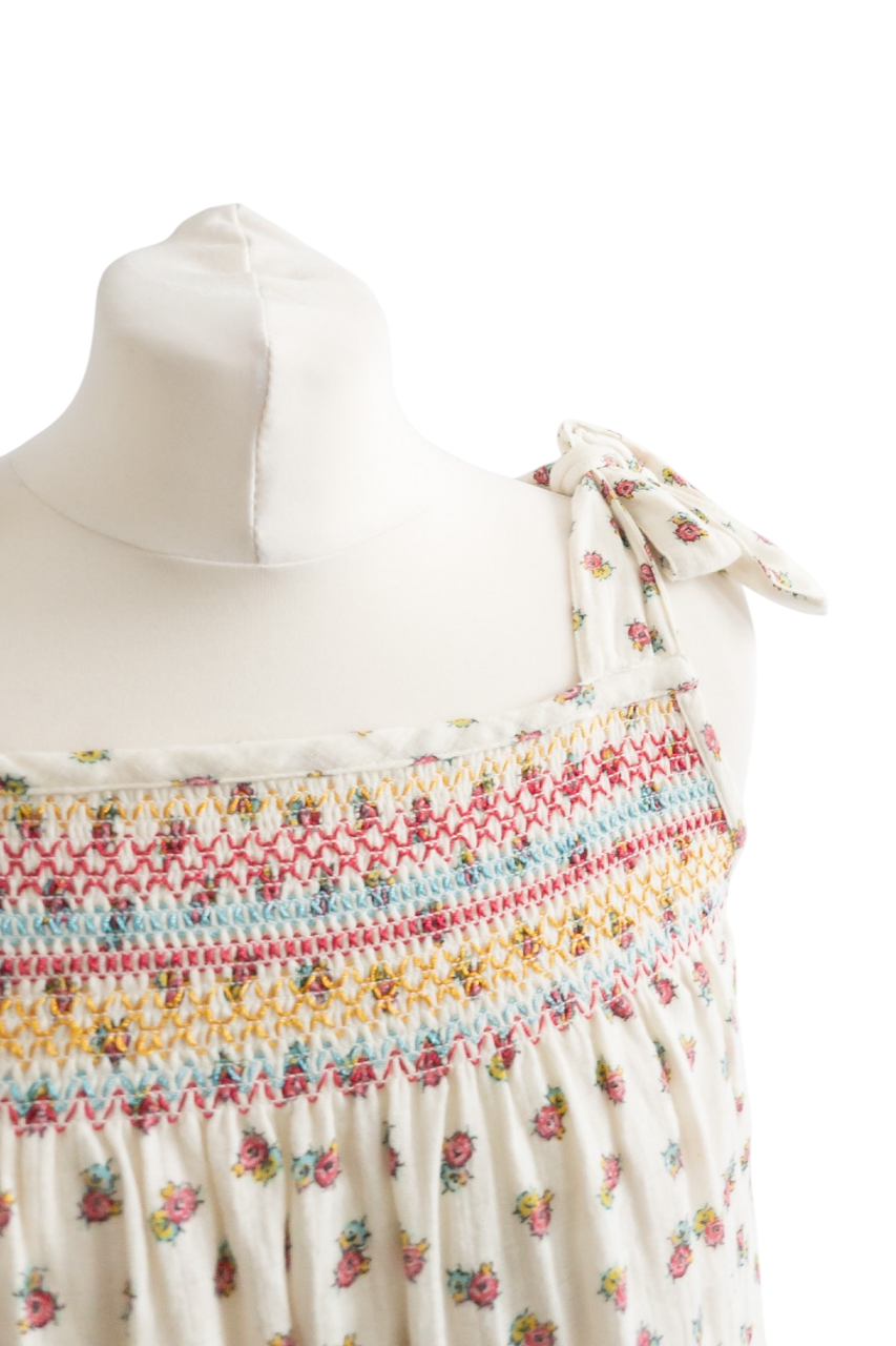 Wyse London White Tie Shoulder Floral smockedTop UK 8