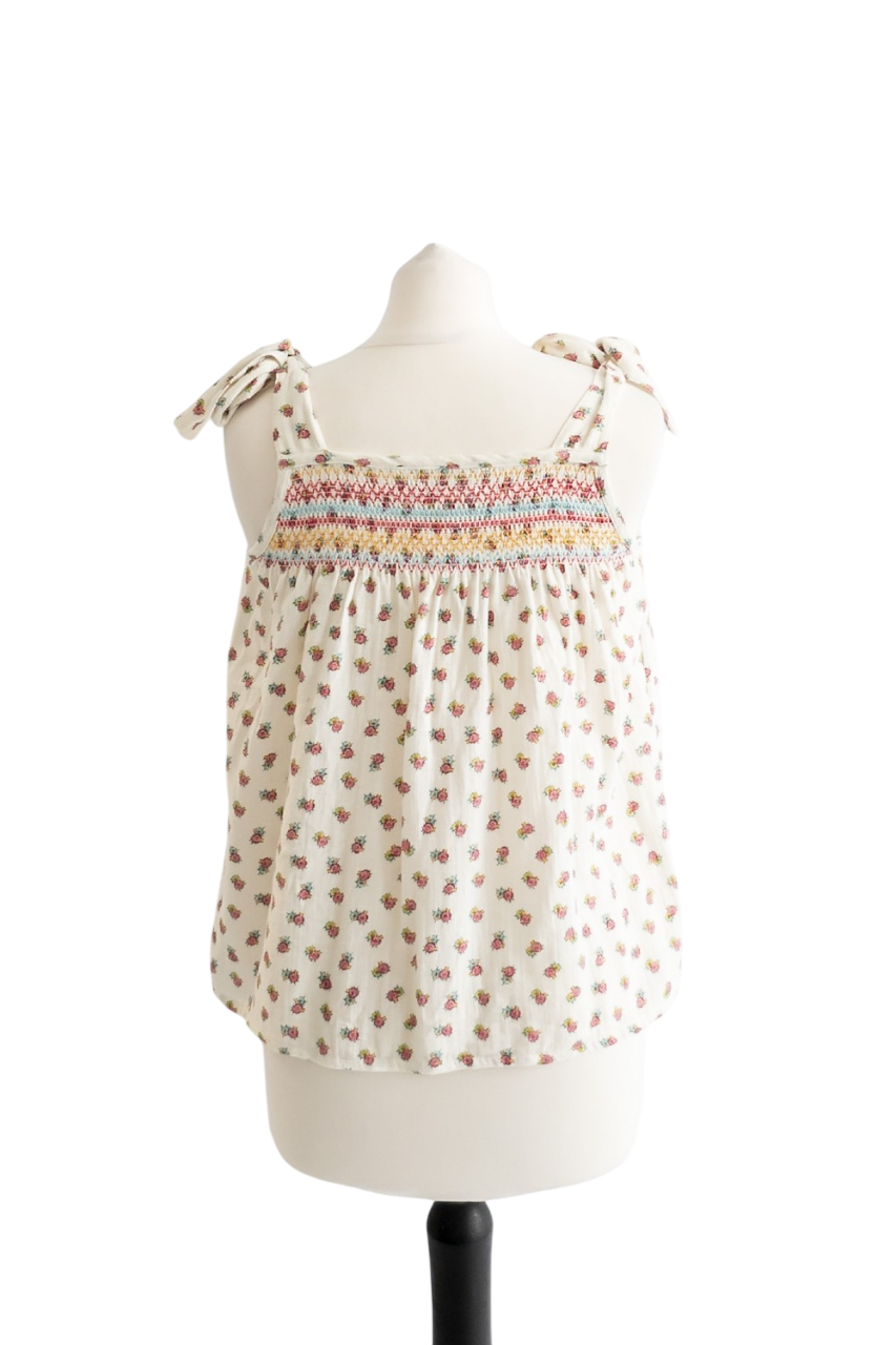 Wyse London White Tie Shoulder Floral smockedTop UK 8