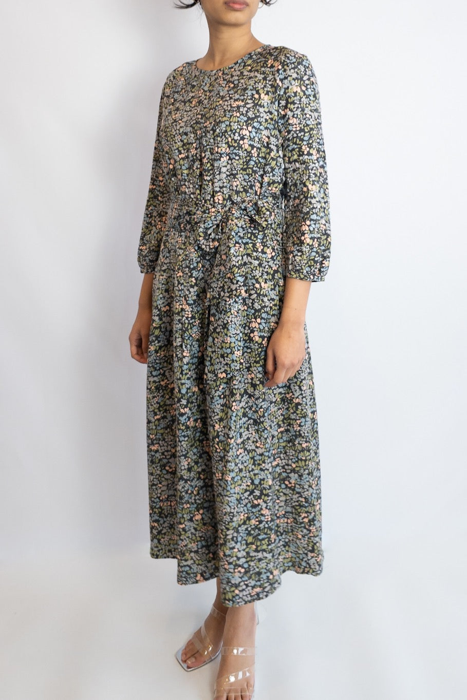 Vanessa Seward Blue Floral Multi Coloured Silk Midi Dress UK 10