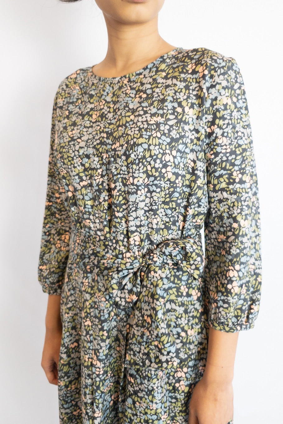 Vanessa Seward Blue Floral Multi Coloured Silk Midi Dress UK 10