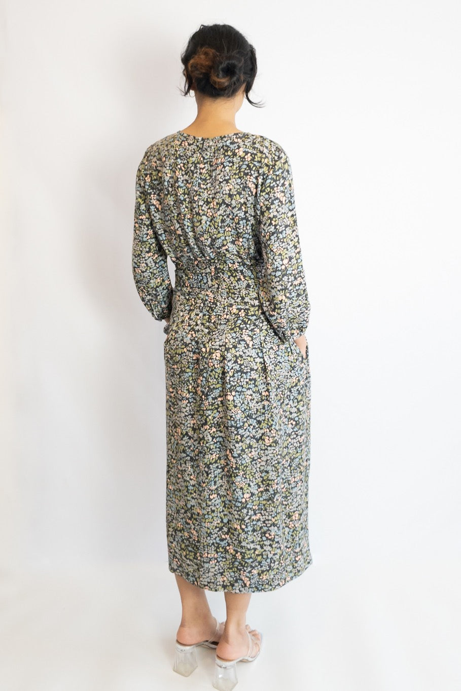 Vanessa Seward Blue Floral Multi Coloured Silk Midi Dress UK 10