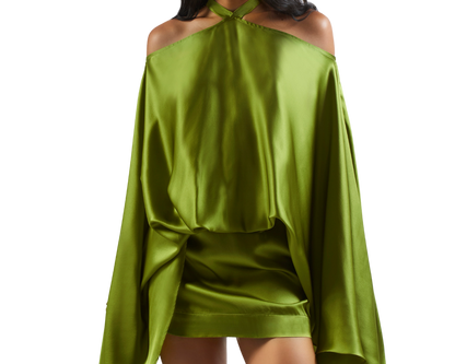 Taller Marmo Green Pure Silk Satin Kaftan Dress Size EU 40 UK 8