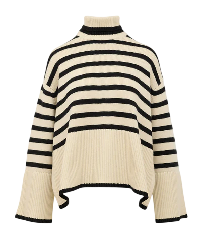 TOTEME Cream Iconic Striped Roll-neck Wool-blend Jumper UK S