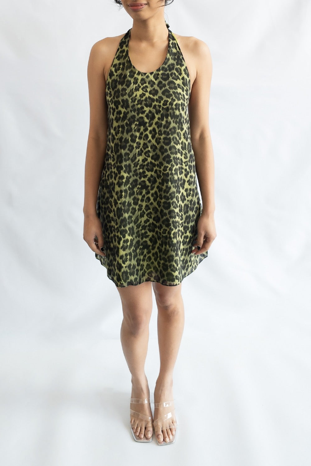 Alice + Olivia Green Silk Halterneck Leopard Print Dress UK S/M
