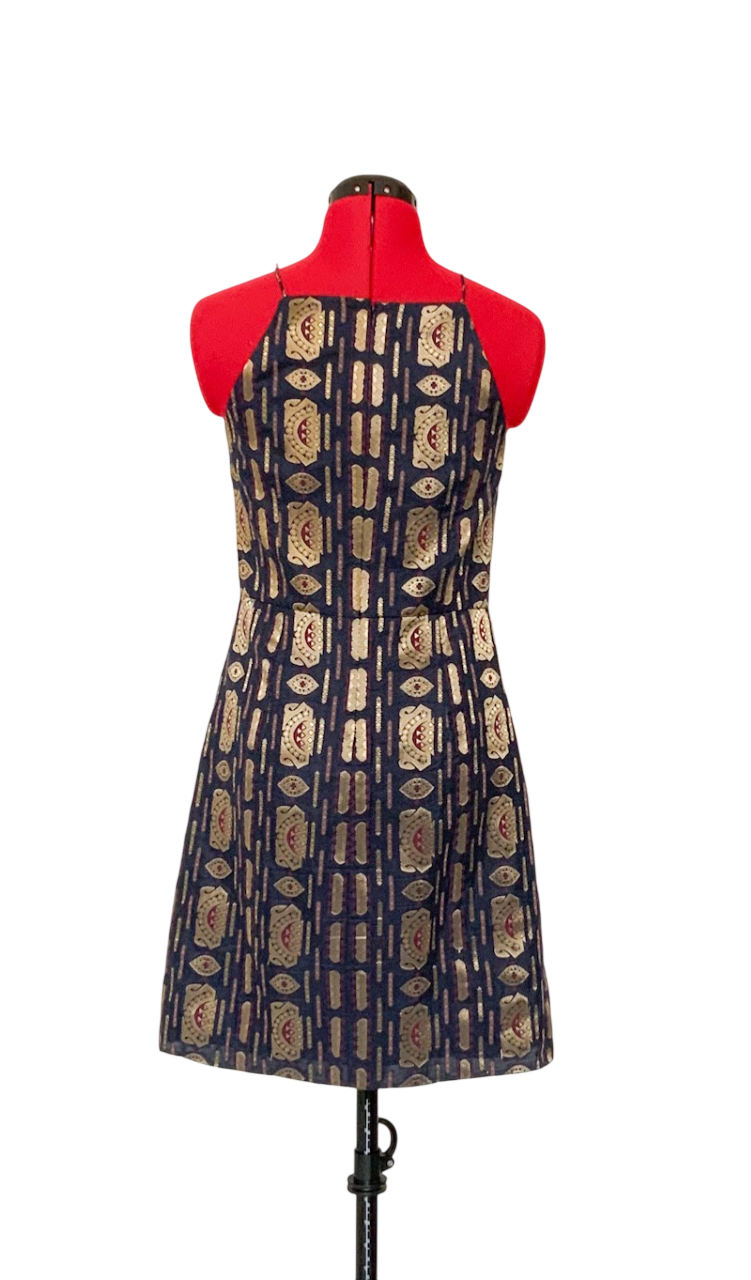 Tory Burch Metallic Jacquard Square Neck Mini Dress UK 6