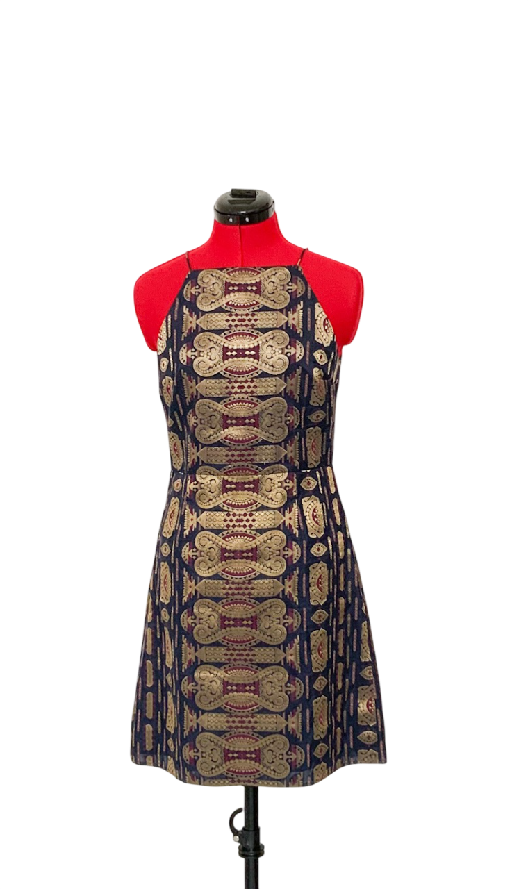 Tory Burch Metallic Jacquard Square Neck Mini Dress UK 6