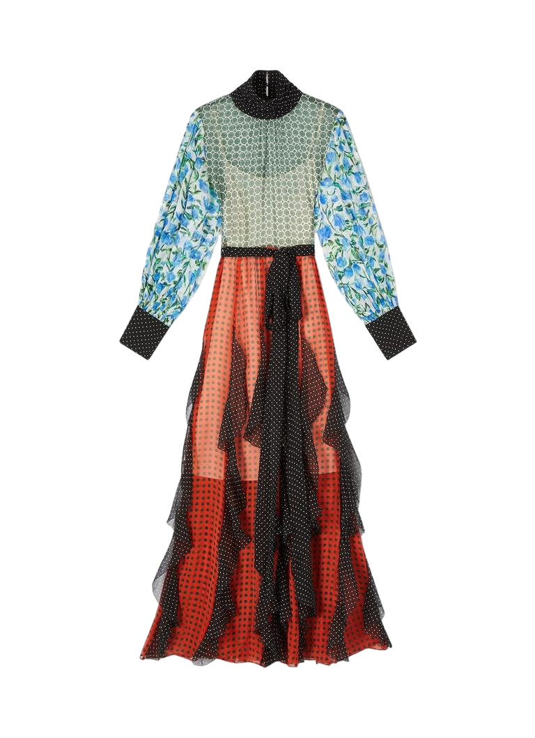 LK.BENNETT ROYAL ASCOT Alaina Mixed Print Georgette Maxi Dress UK 12