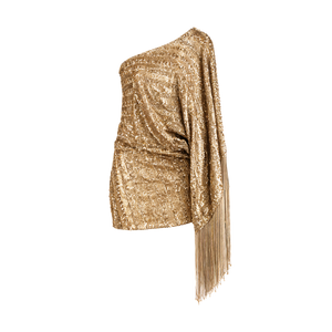 Taller Marmo Metallic Eternity One Sleeve Fringed Sequined Satin Mini Dress UK 8