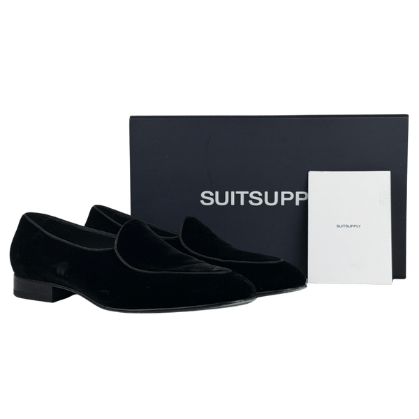 SUITSUPPLY Black Tuxedo Slip-on Cotton Velvet Loafer UK 10 EU 44
