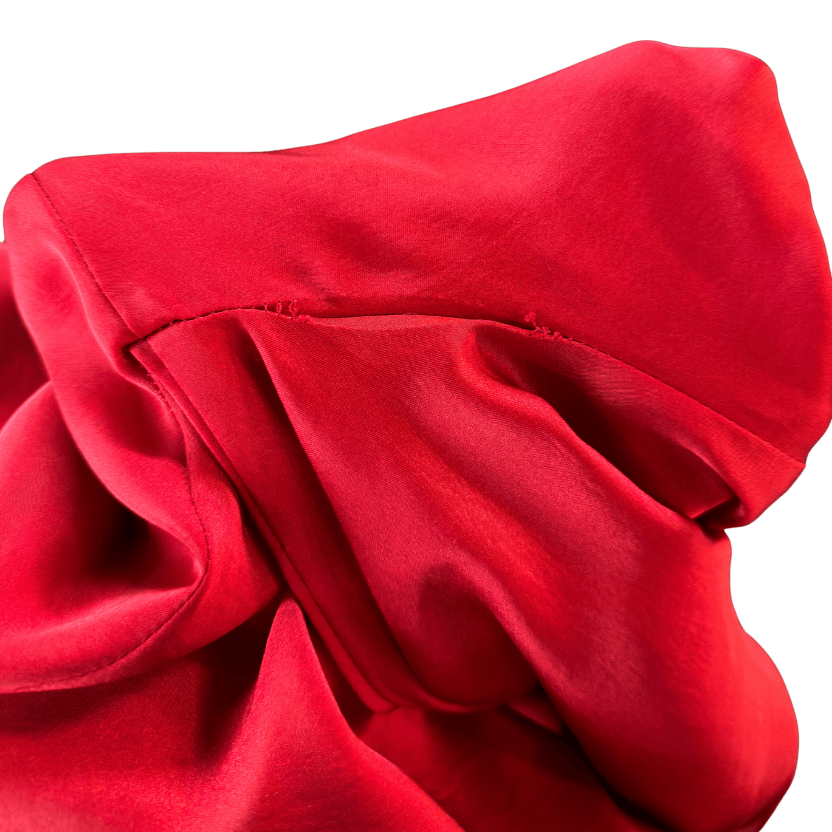 NADINE MERABI Red Satin Feather Trim Pyjama Style Trousers UK XS