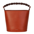Sezane Tan Brown Leather Mona Bag With Beaded Top Handle And Leather Crossbody Strap