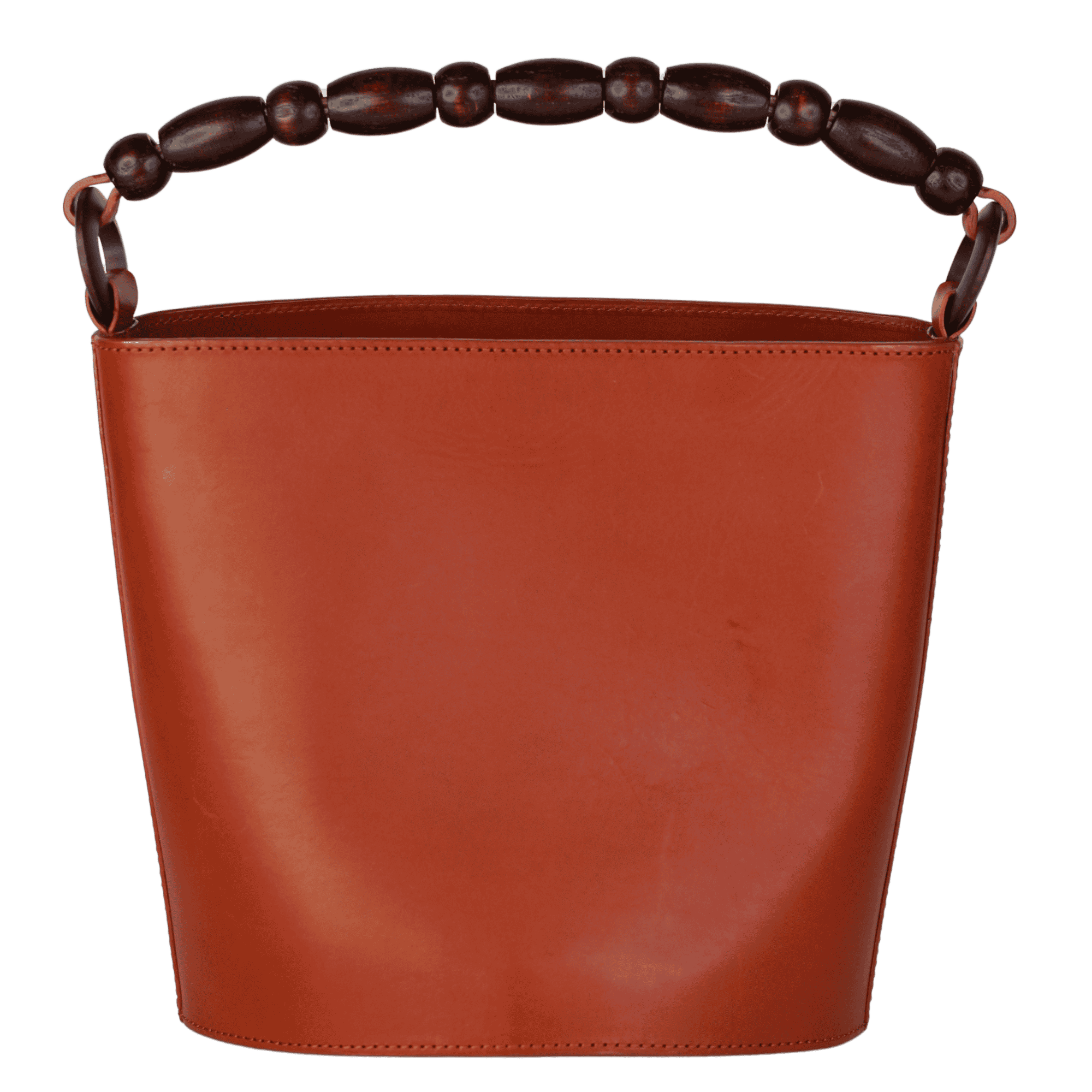 Sezane Tan Brown Leather Mona Bag With Beaded Top Handle And Leather Crossbody Strap