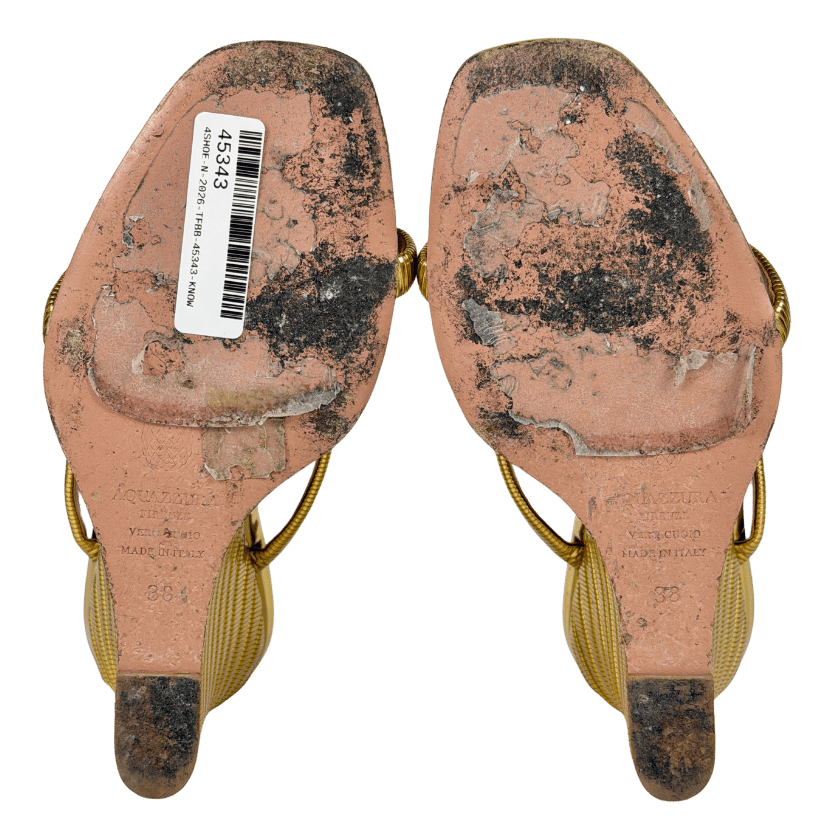 AQUAZURRA Metallic Gold 95mm Riviera Wedge Sandals UK 5 EU 38