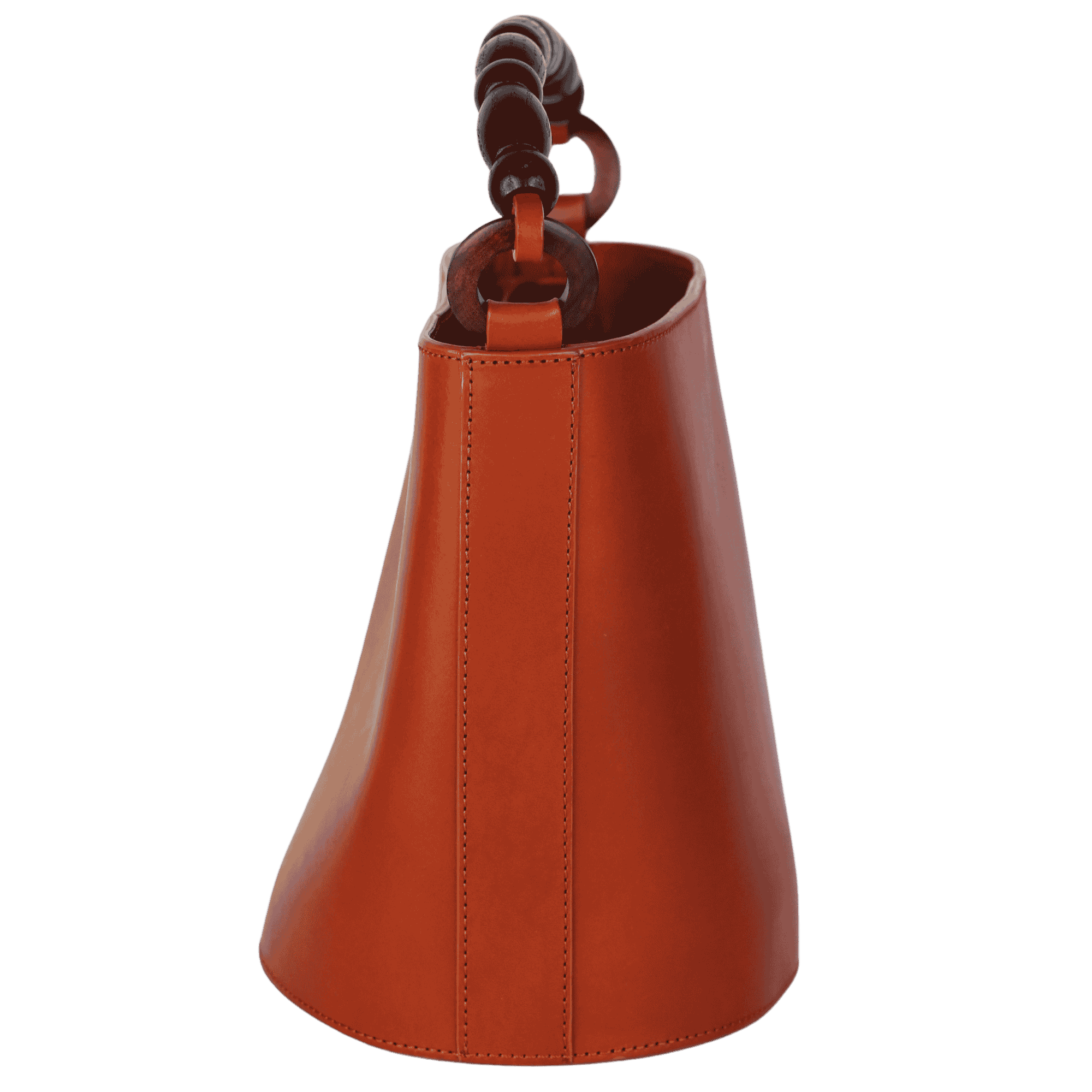 Sezane Tan Brown Leather Mona Bag With Beaded Top Handle And Leather Crossbody Strap